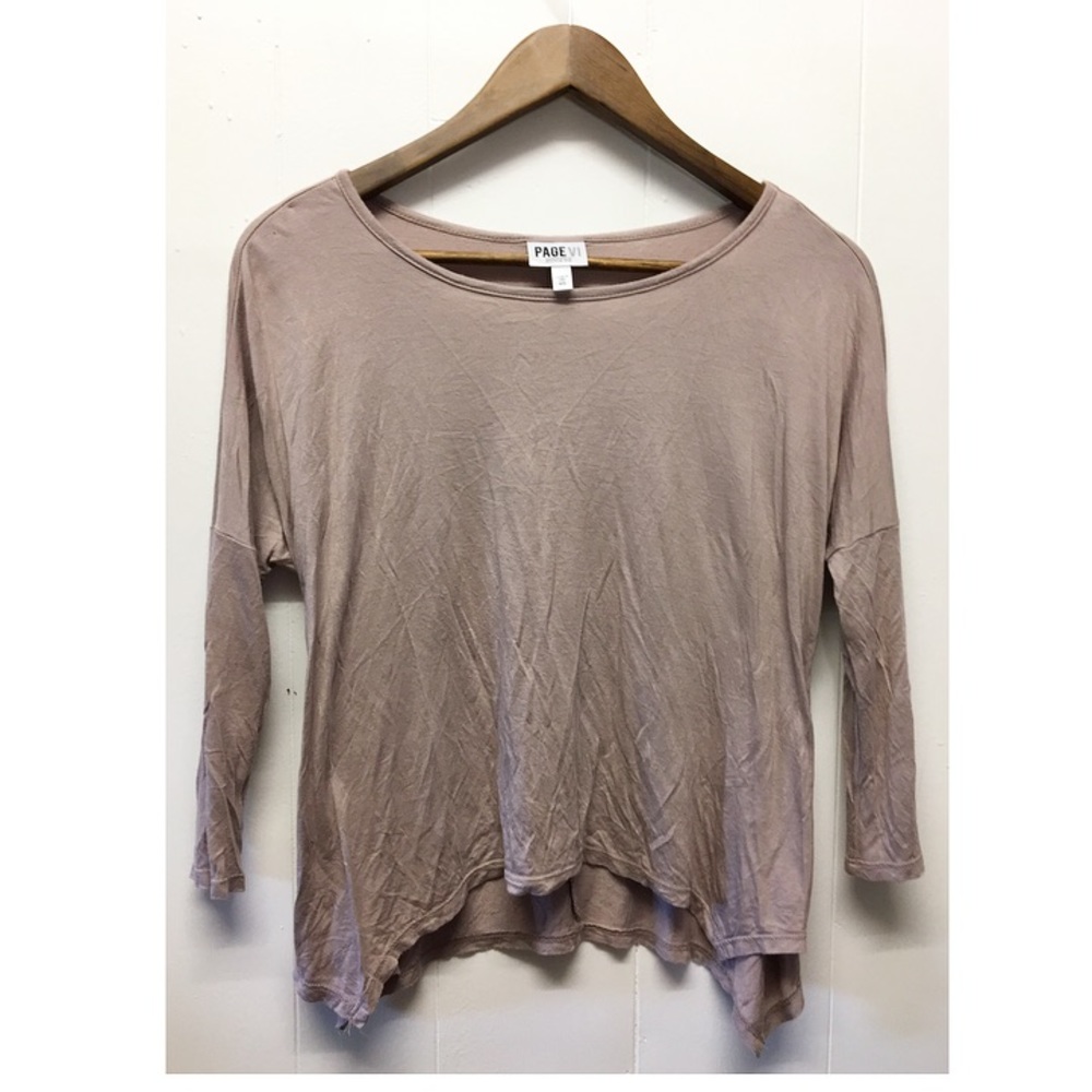Page VI Stitch Fix | Pink Beige Asymmetrical Half Sleeve Top •